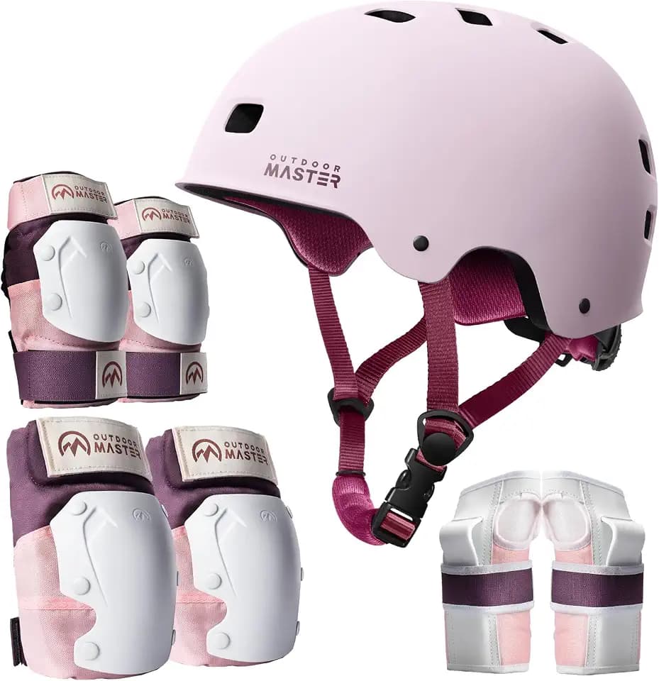 OutdoorMaster Skate Protective Gear Set for Adult & Youth, Skateboard Helmet Knee and Elbow Pads with Wrist Guards for Scooter, Inline Roller Skating, Skateboarding