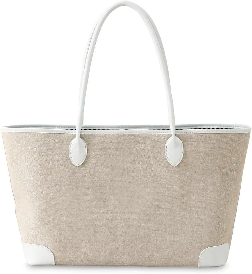 Oversize Linen Tote Bag for Women (White)