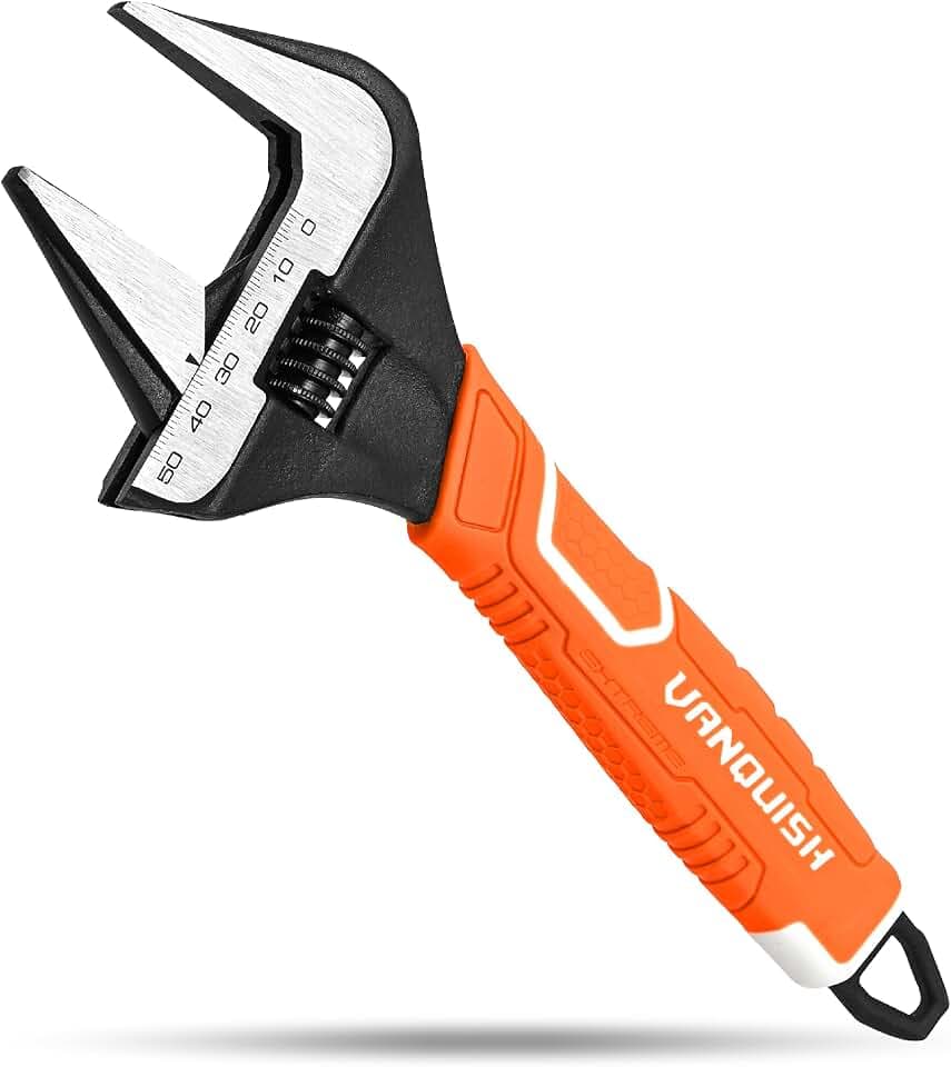 VANQUISH 10 Inch Adjustable Wrench, 1-7/8” Wide Jaw Opening Plumbing Wrench, CR-V Steel, SAE and Metric Scale Marked, With Comfort Grip Handle and Hanging Hole (3153)