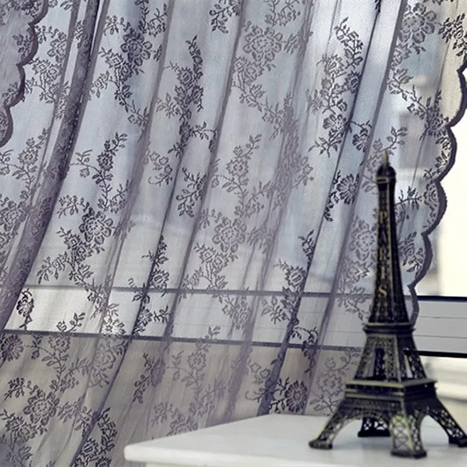 Deeprove Lace Curtains 84 Inches Long 2 Panels Set, Grey Sheer Florals Embroidery Vintage Voile Window Panel Treatment Pair Ruffled Decor Drape for Bedroom/Kitchen, Rod Pocket, Width 57" x Length 84"