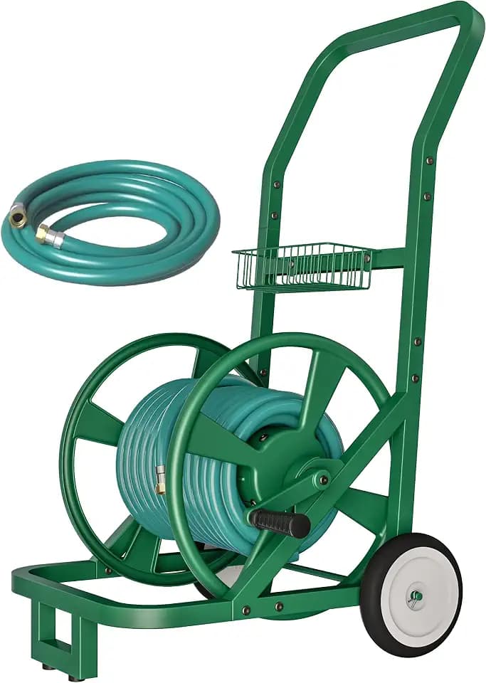 Artigarden Garden Hose Reel Cart with Wheels, Holds 125 ft 5/8" Hose, Green