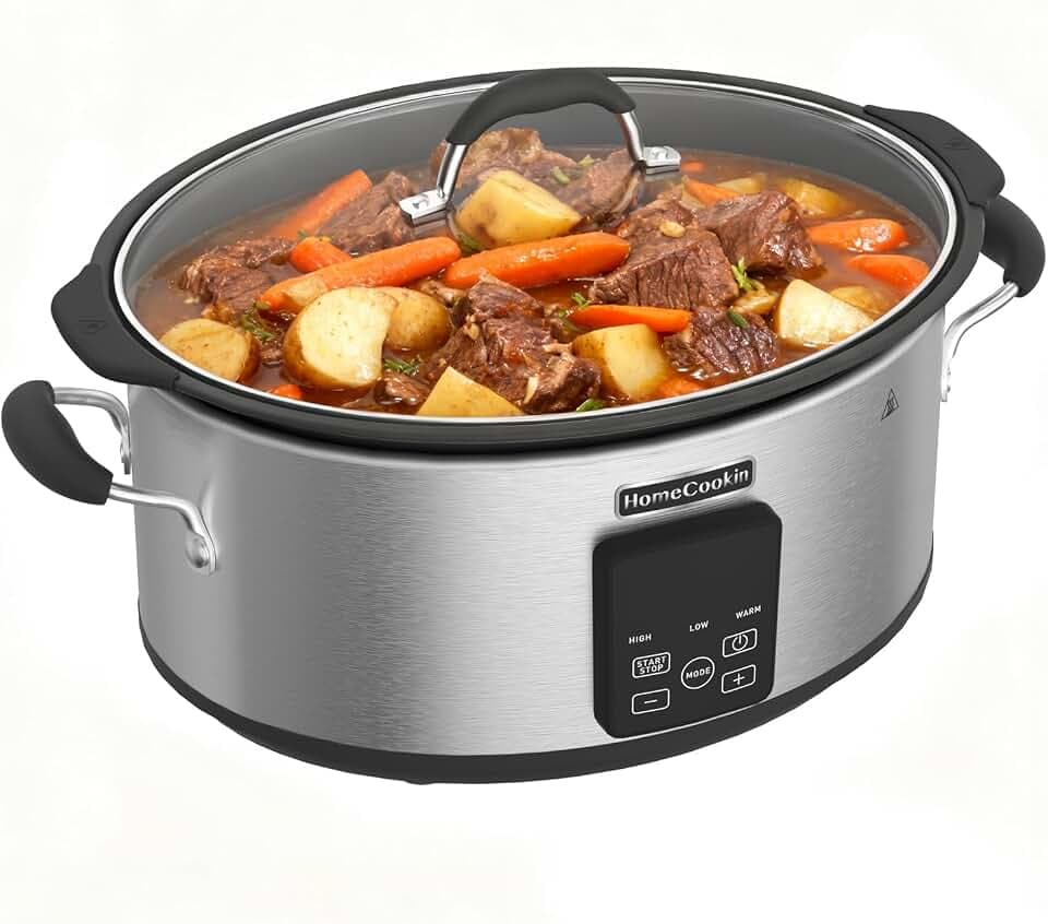 HOMECOOKIN Slow Cooker, Extra Large 10 Quart Digital Programmable Slow Cookers with Timer, Dishwasher Safe Glass Lid & Crock, Kitchen Appliance for Families and Gatherings, Stainless Steel
