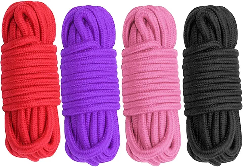 Weiches Baumwollseil, Bindeseil, Allzweckseil, dicke Baumwolle, gedrehtes Knotenbindeseil, 8 mm Durchmesser, 5 m lang, 4 Stück, schwarz, rot, rosa, lila