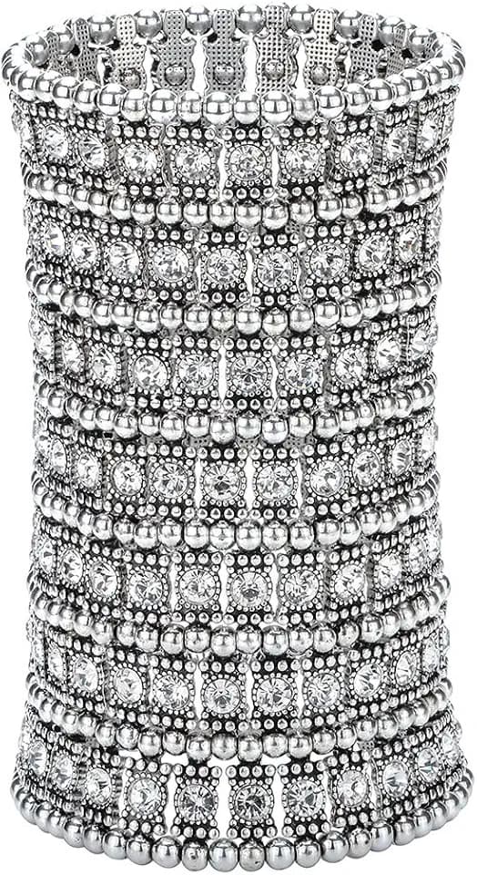 Szxc Womens Ballroom Rhinestone Stretch Cuff Bracelets Fit Wrist Circumference from 6.5" to 7.8" - Lead & Nickle Free