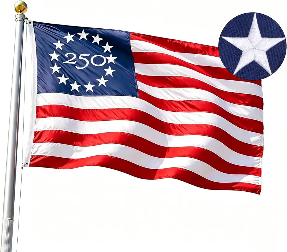 Embroidered 250 Years USA Anniversary 3x5 FT Outside Flag - Embroidered Star, Heavy-Duty Outdoor, Fade-Resistant, Reinforced Stripes & Brass Grommets Patriotic High Wind US Flags