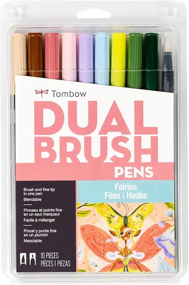Tombow 56255 Dual Brush Pen Art Markers, Fairies, 10-Pack. Brush/Fine Tips