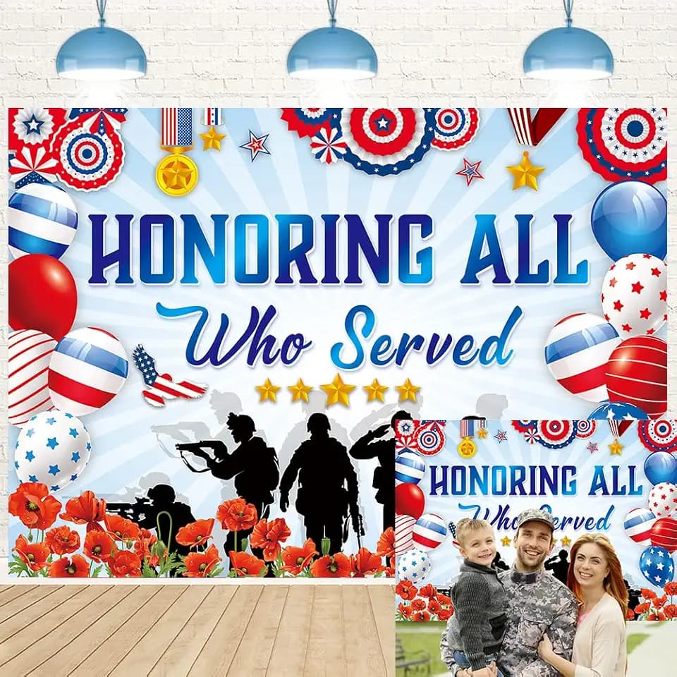 Honoring All Who Served Backdrop Banner 7x5FT Thank You Veterans Background