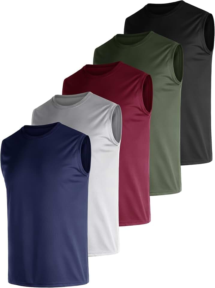 Men's 5 Pack Dry Fit Quick Dry Tech Performance Sleeveless T Shirts Mesh Workout Gym Muscle Running Tank Tops