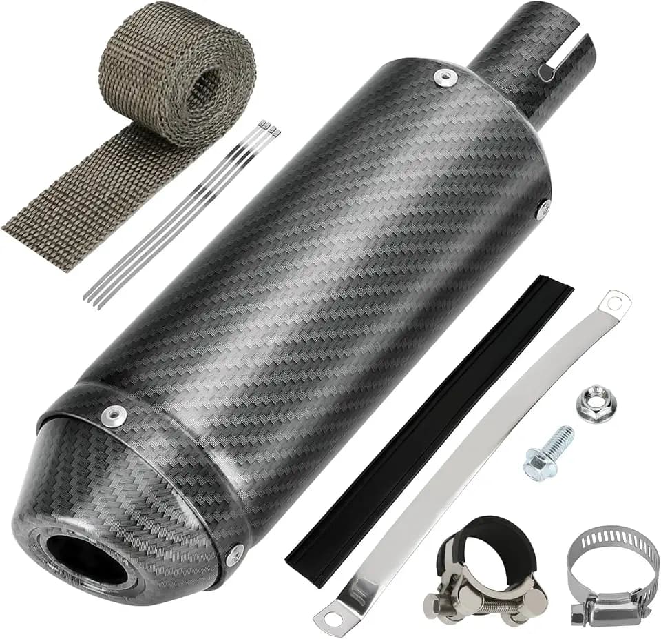 Imitation Carbon Fiber 28mm Exhaust Muffler Silencer Compatible with 125cc 110cc Pit Dirt Bike SSR Tao tao Coolster Apollo, 1.1" Motorcycle Slip on Muffler for ATV Mini Bike Go Kart Parts