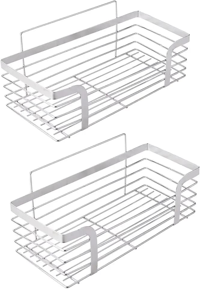 Ibergrif M34036A Duschablage ohne Bohren, 2 Stück Rostfreie Badezimmer Organizer, Badregal Edelstahl, Bad Eckregal, Badezimmermöbel, 2 Stück, Silber