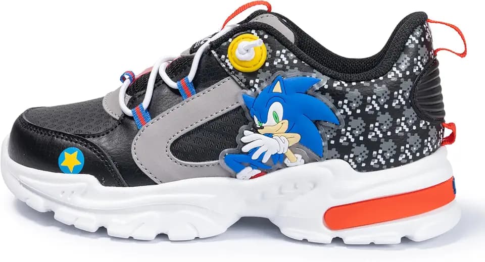 Sonic Sneakers - Officially Licensed Sonic Shoes for Boys - Comfortable Running Sneakers, Blue Sega Sonic Graphics, Easy-On Lacing, Great Support - Ideal Holiday or Birthday Gift