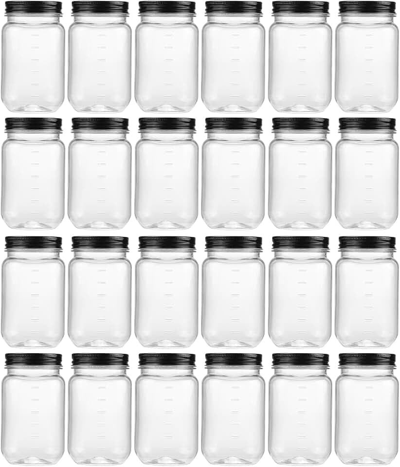 novelinks 16 oz Plastic Mason Jars and Clear Plastic Jars with Lids 16 oz