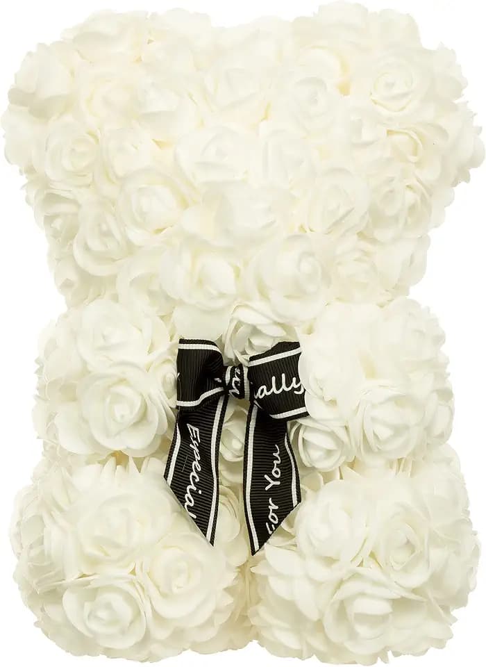 Brandsseller Rosenbär 35x26 cm handgefertigter Teddybär aus Kunstblumen Geburtstag Muttertag Beige