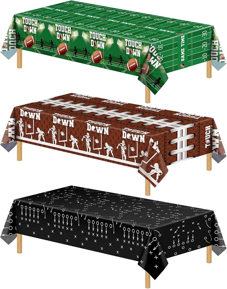 NatNarr 3 Pack Plastic Football Tablecloths, Superbowl Party Decorations