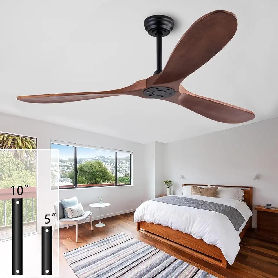 QUTWOB New Ceiling Fan With Light (Black+Dark Walnut, 60 inch, No Light)