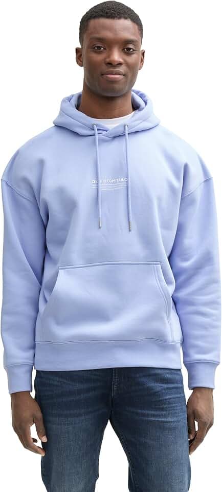 Tom Tailor Denim Herren Relaxed Hoodie Sweatshirt mit Logo-Print