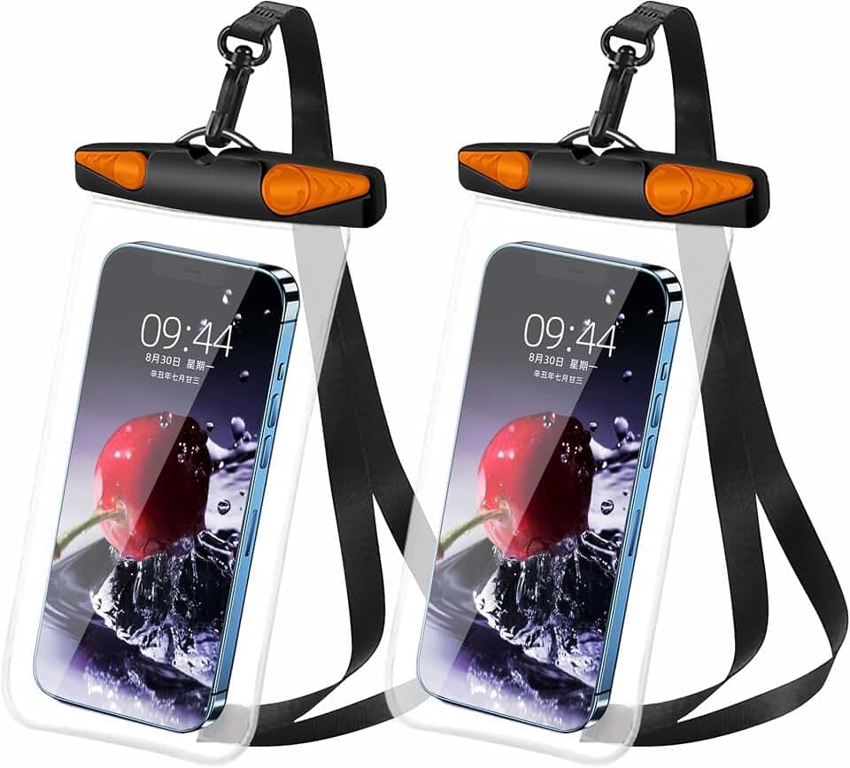 Waterproof Phone Pouch, Waterproof Phone Case with Lanyard for iPhone, Samsung, IPX8 Cellphone Beach Dry Bag Kayak Cruise Ship Essentials 2Pack-7.5"