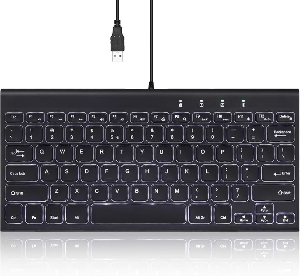 Perixx PERIBOARD-429 Wired Mini Backlit Keyboard - Thin and Silent Scissor Keys - White Backlight Color - US English