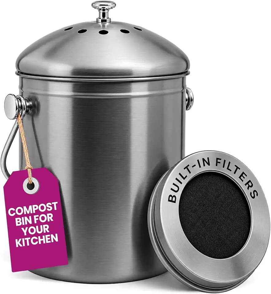 Epica Kitchen Compost Bin for Kitchen Countertops, 1.3 Galllon - Grey