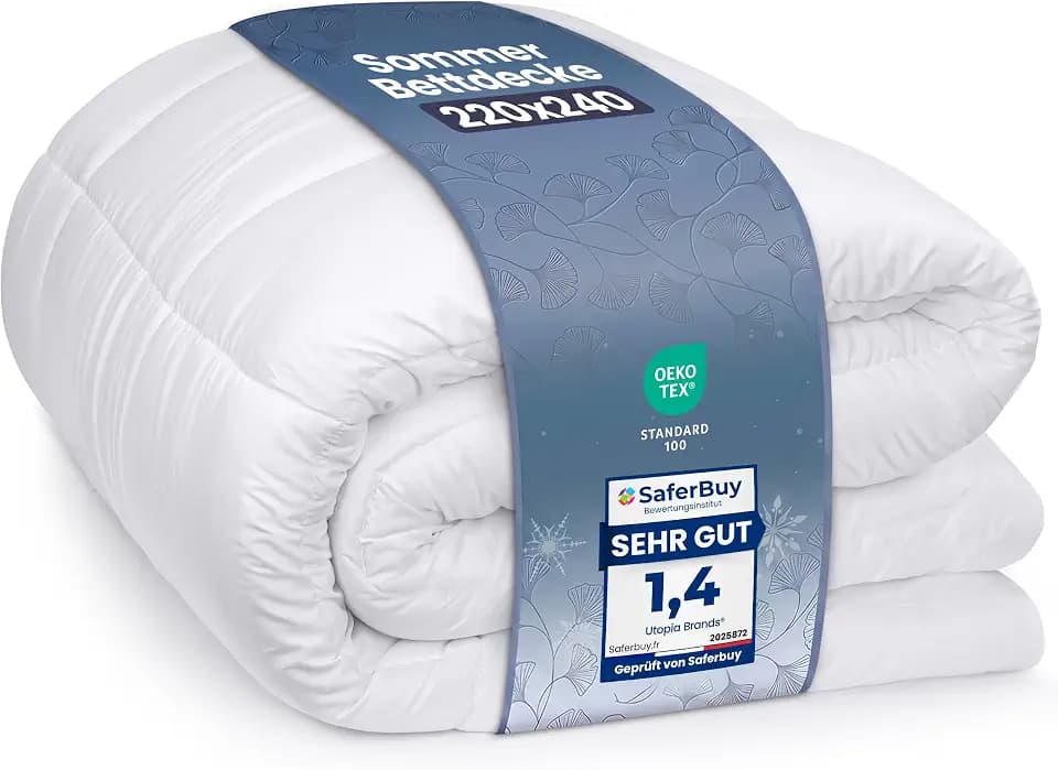 Utopia Bedding Sommerdecke 220 x 240 cm, Bettdecke Ohne Bezug Weiß