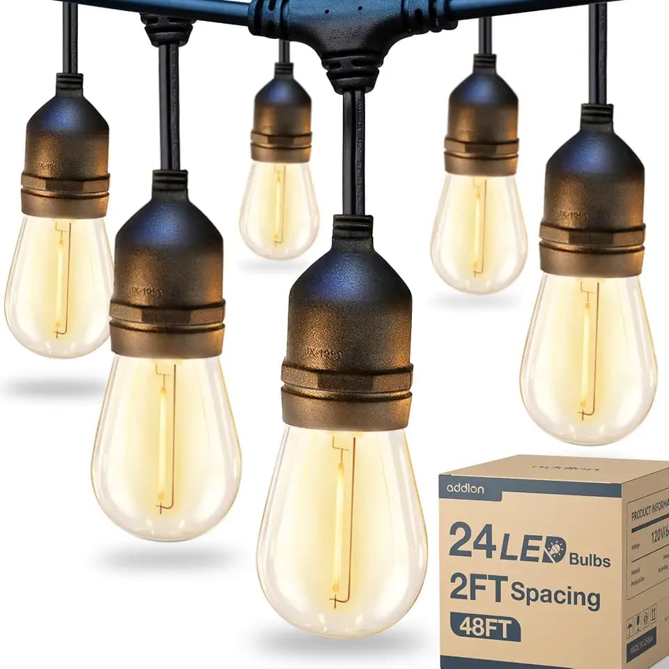 addlon LED Outdoor String Lights 48FT with 25 Edison Vintage Bulbs ETL