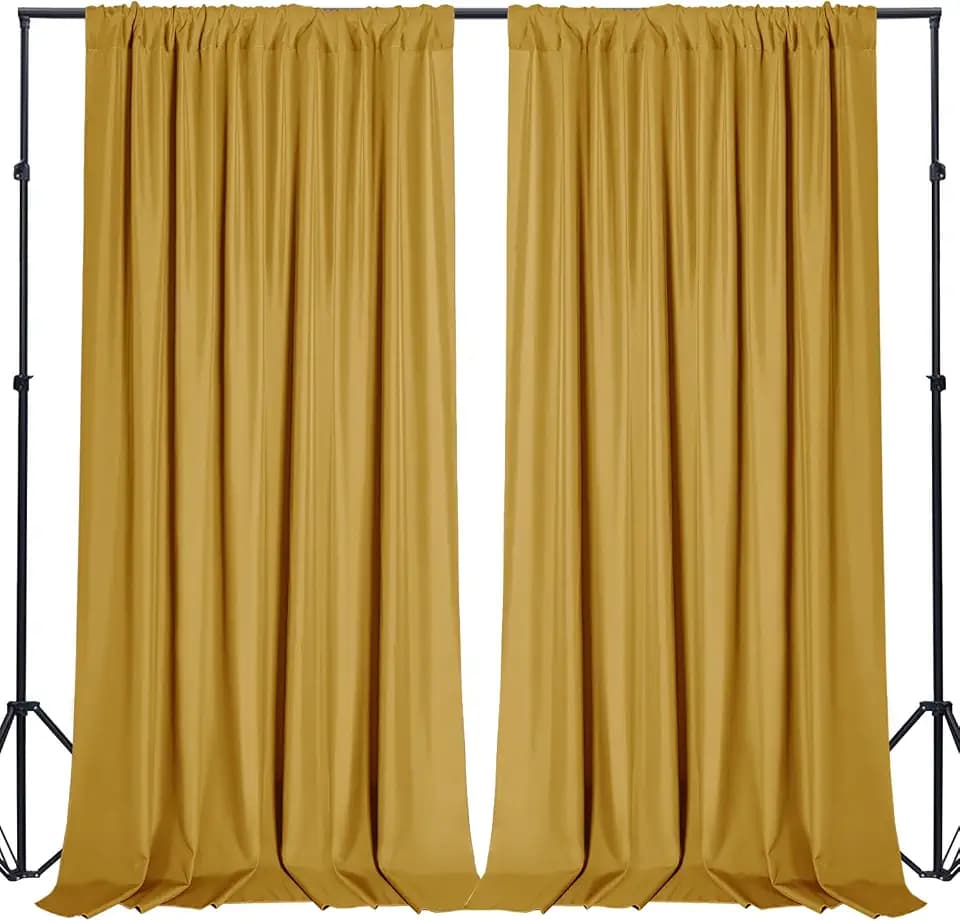 Sugargirl 10x10FT Gold Backdrop Curtains Polyester Photo Backdrop Drapes Curtains 2 Panels with Rod Pockets for Party Birthday Wedding Photography Home Decoration