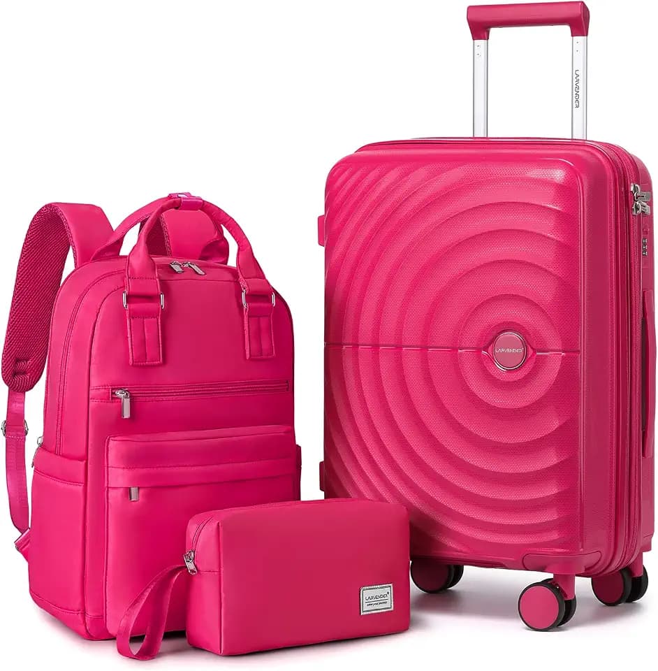 LARVENDER Expandable Carry On 3 Piece Luggage Set with Backpack 20 Inch