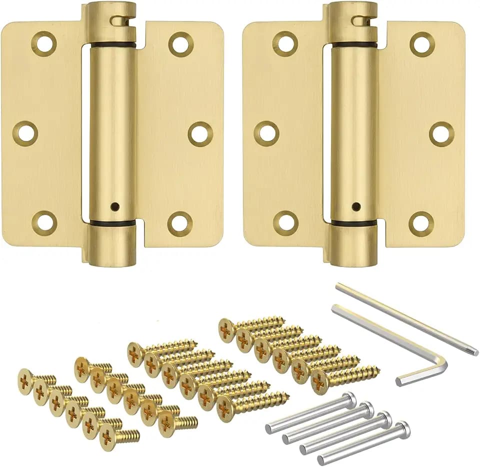 Self Closing Door Hinges, Spring Loaded, Auto Close, 3.5 Inch, Brass, 2 Pk