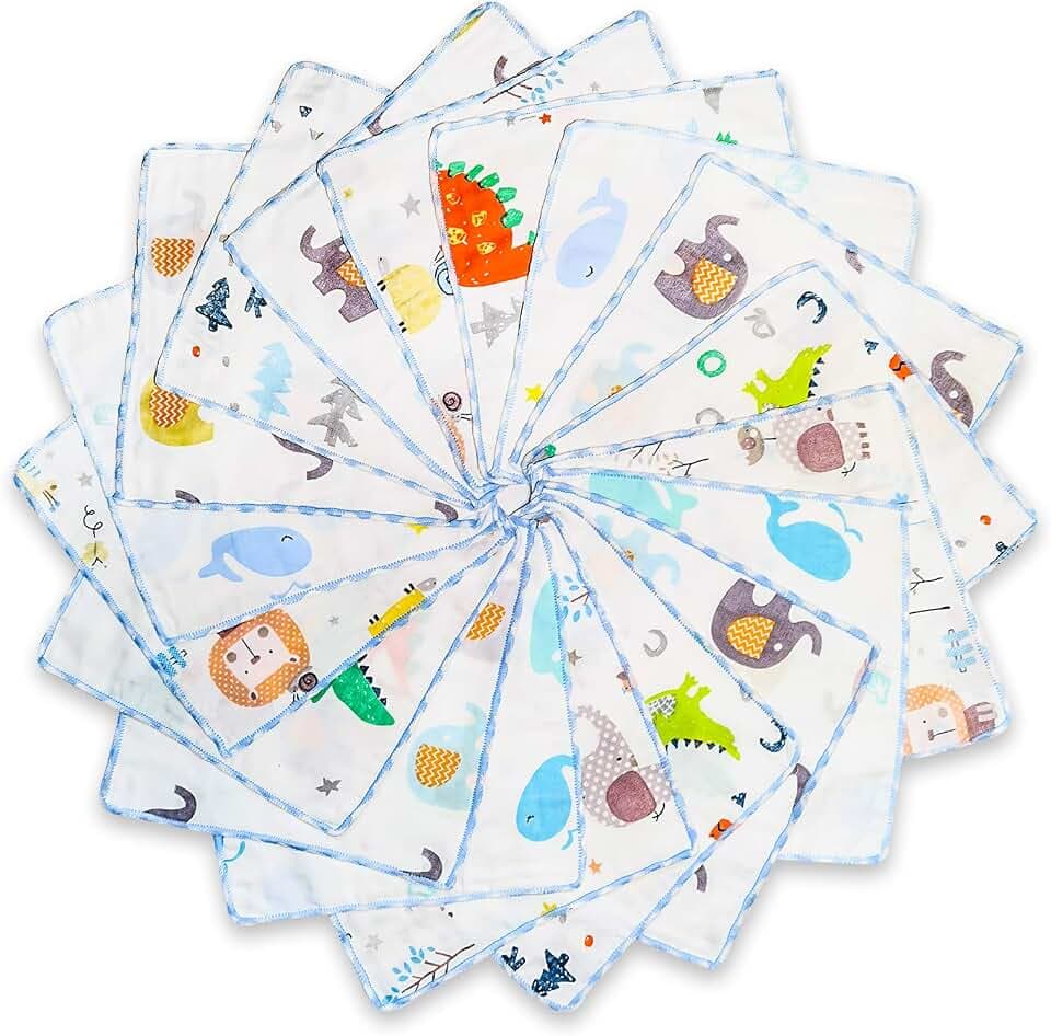 Baby Musselin Waschlappen aus Baumwolle 18 Stück, Kinderservietten, Baby Handtücher Set für Neugeborene, Weiche Gesichtstücher und Badetuch, Weich und atmungsaktiv