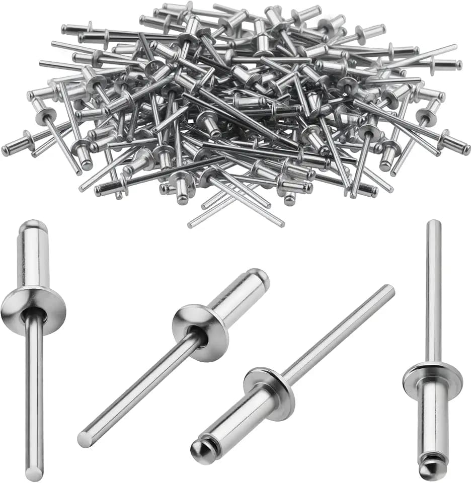 Alu Blindnieten 6,4x12 mm Kuppelkopf Popnieten 100 Stück Nieten Silber mit Offenem Ende für Metall Holz Kunststoff Möbel Auto Marine Verbindung und Befestigung