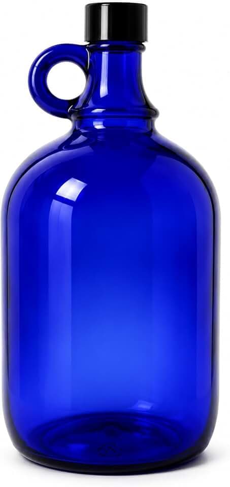 Blaue XL Glasflasche 2 Liter zum selbst befüllen, mit schwarzem Schraubverschluss
