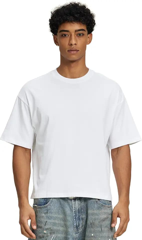 Cropped Oversized Men's T-Shirts Cotton Fashion Boxy T Shirt Short Sleeve Crew Neck Tee for Men