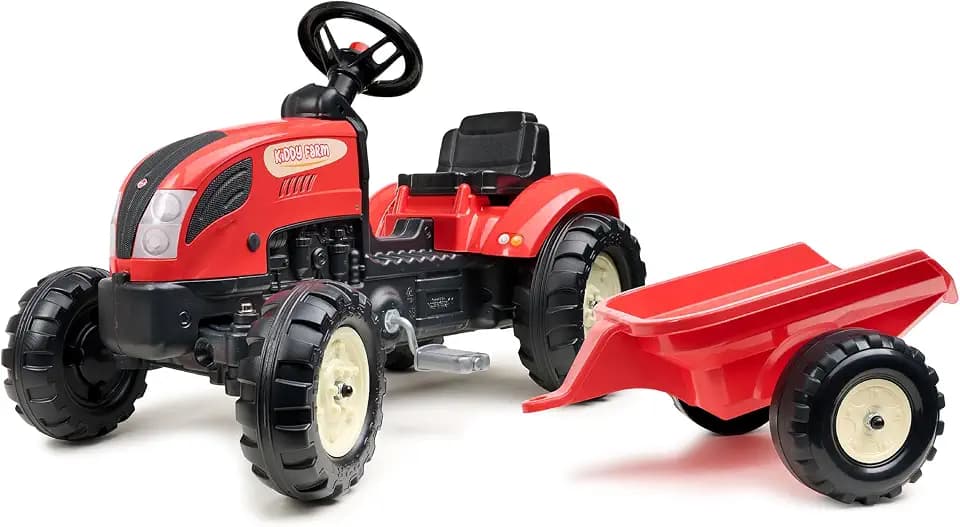 FALK - Traktor mit Pedalen Kiddy Farm – Rot – mit Anhänger – hergestellt in Frankreich – ab 2 Jahren – 2158L