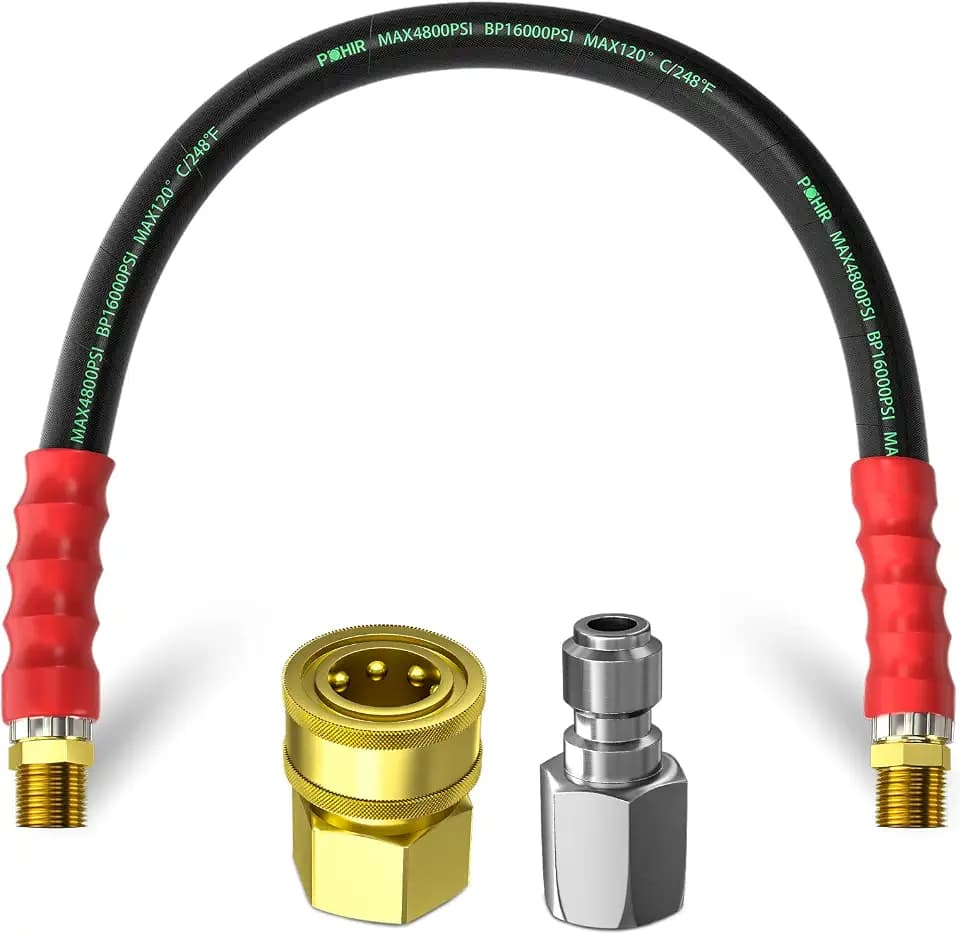 2FT Pressure Washer Whip Hose, 3/8’’ Jumper Hose 4800PSI with Quick Adapter