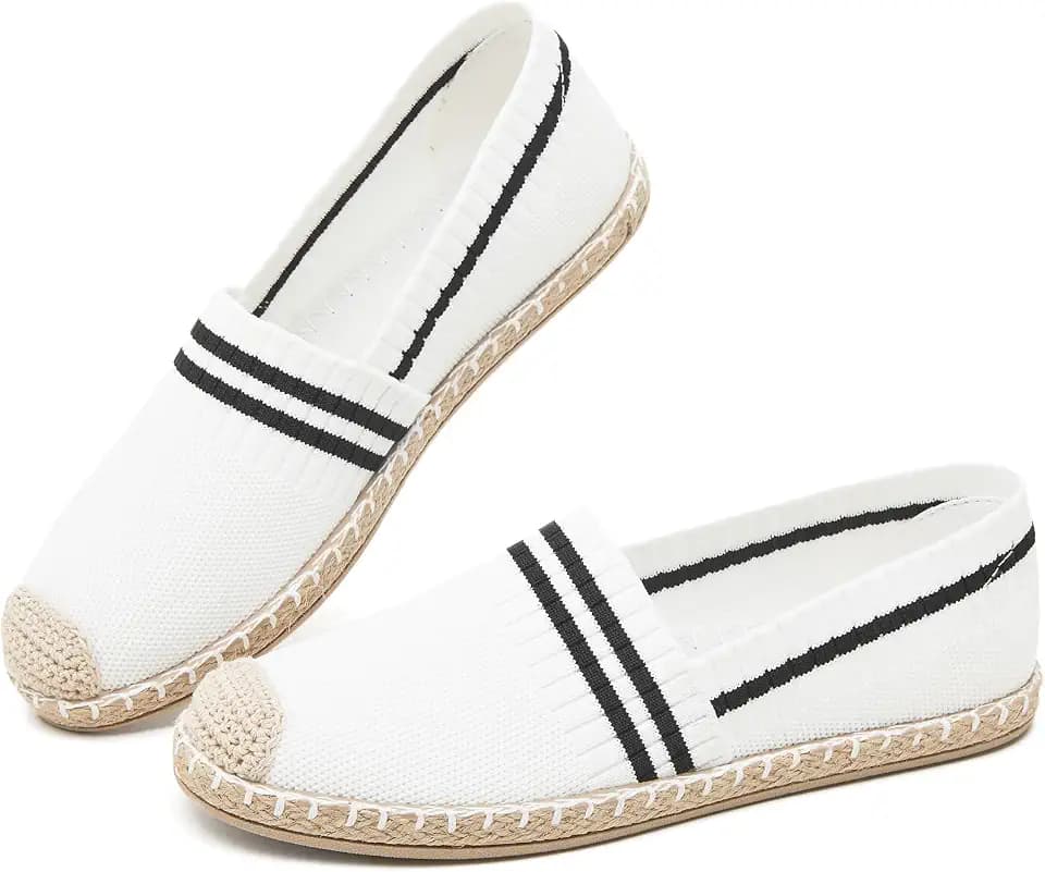 FINIWOR Espadrilles for Women Black Flat Shoes Women White Ballet Loafers Breathable Soft Casual Walking Slip On Shoes Women