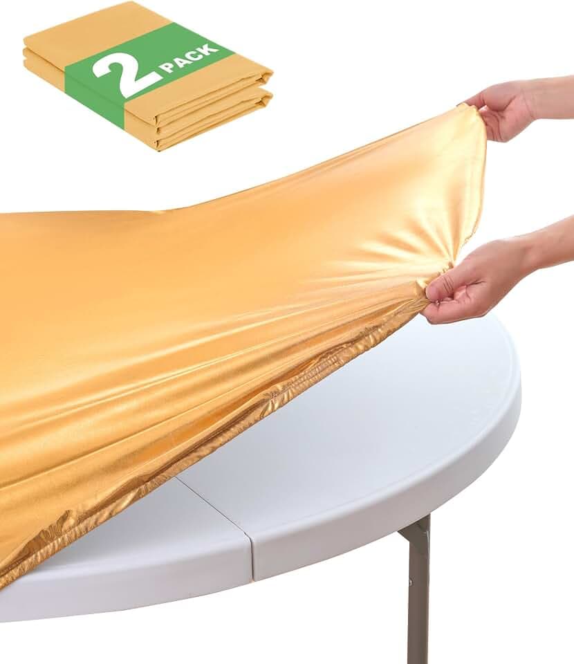 Table Covers for Round Table Fitted Tablecloths, 56-60 Inch, Gold, 2 Pack