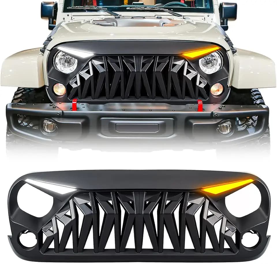 Matte Black Front Grill Compatible with 2007-2018 Jeep Wrangler JK JKU