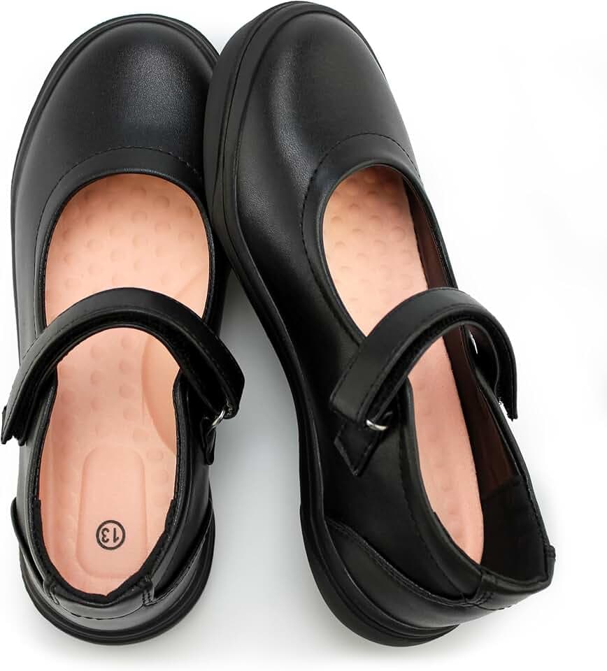 Tobfis Girl's Mary Jane Flats Lightweight School Uniform Shoes Black Dress Shoes (Toddler/Little Kid/Big Kid/Youth)