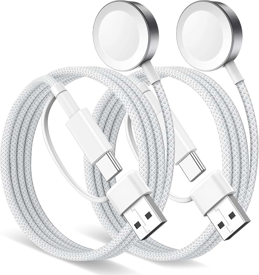 2 in 1 Travel Essentials for Apple Watch Charger Fast Charging 3W, 2Pcs 4Ft