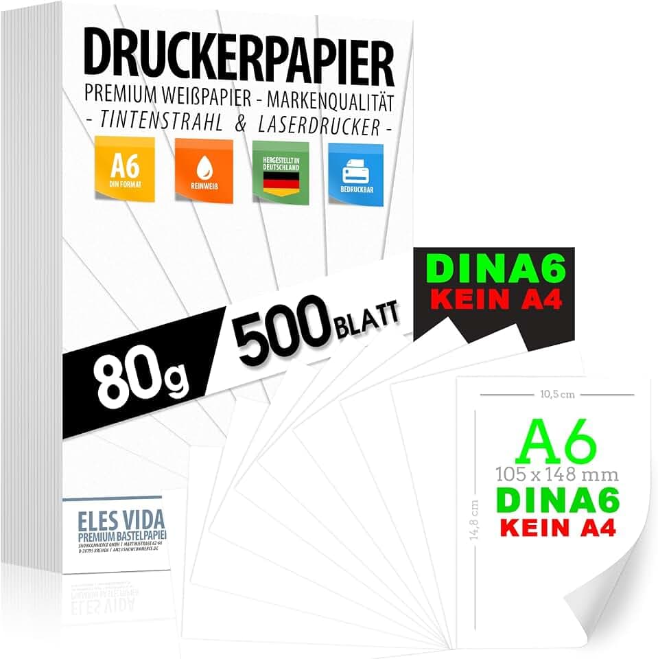 Druckerpapier 80g weiß A6-500 Blatt – 10,5x14,8 cm - PREMIUM PAPIER