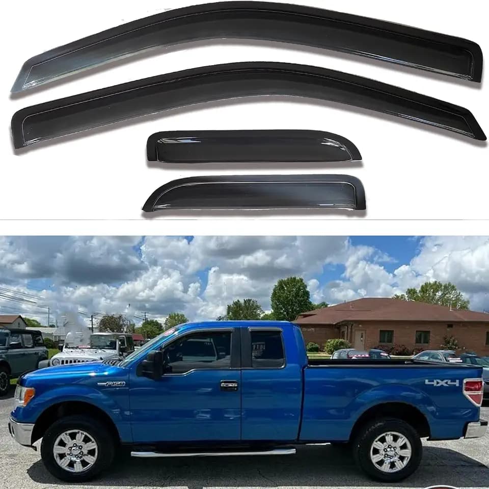 Side Window Visors rain Guards Vent Deflectors Compatible with Ford F-150 Super/Extended Cab 2004-2014, Vent Deflector Window Rain Guard Sun Shade Visors, Truck Accessories 4PCS 94738