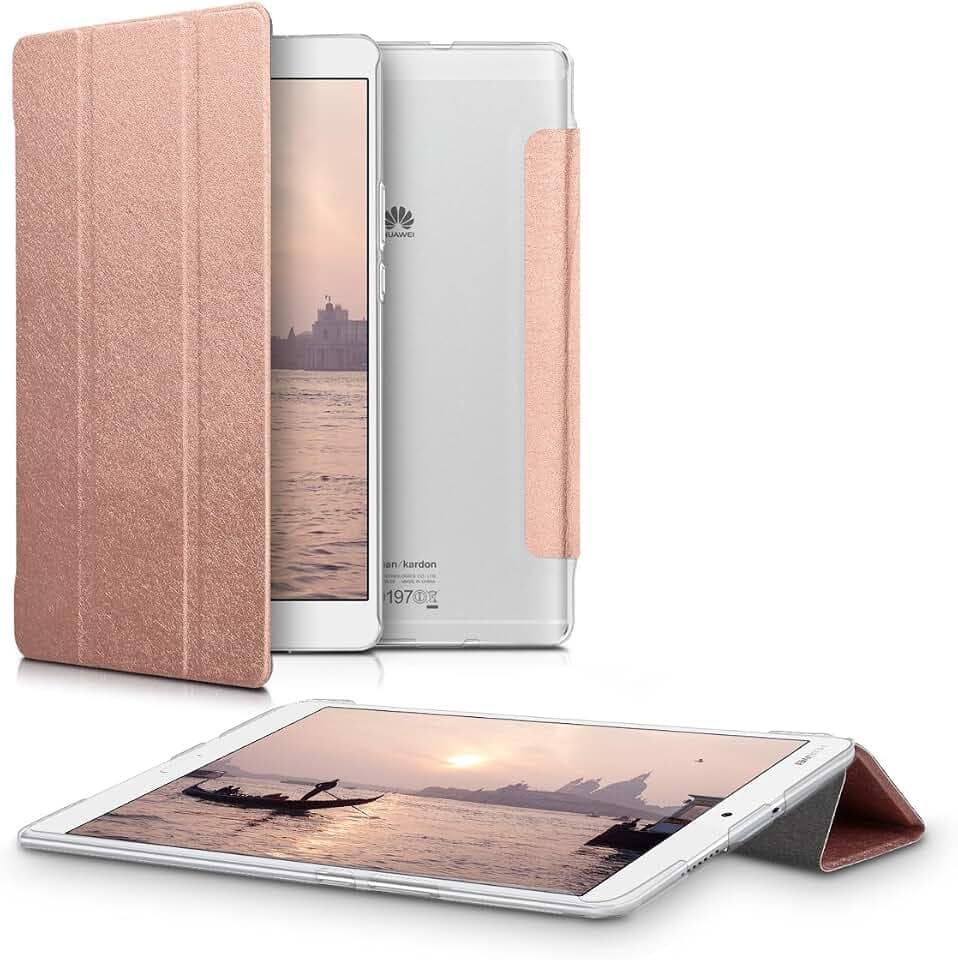 kwmobile Hülle für Huawei MediaPad M3 8.4 - Smart Cover Case Tablet Schutzhülle Kunstleder - Ultra Slim Tabletcase Rosegold Transparent