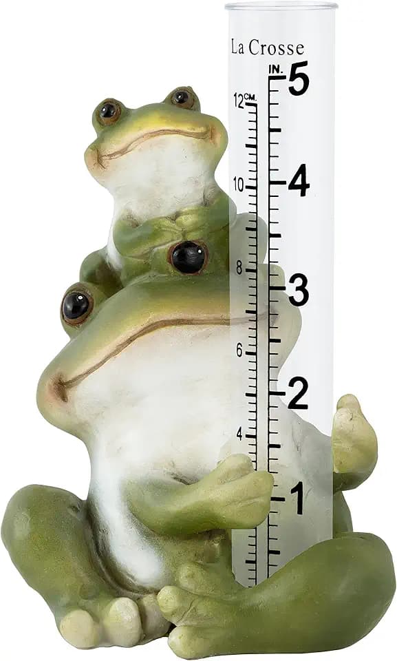La Crosse 704-4114 5 in. Table Standing Polyresin Frog Rain Gauge