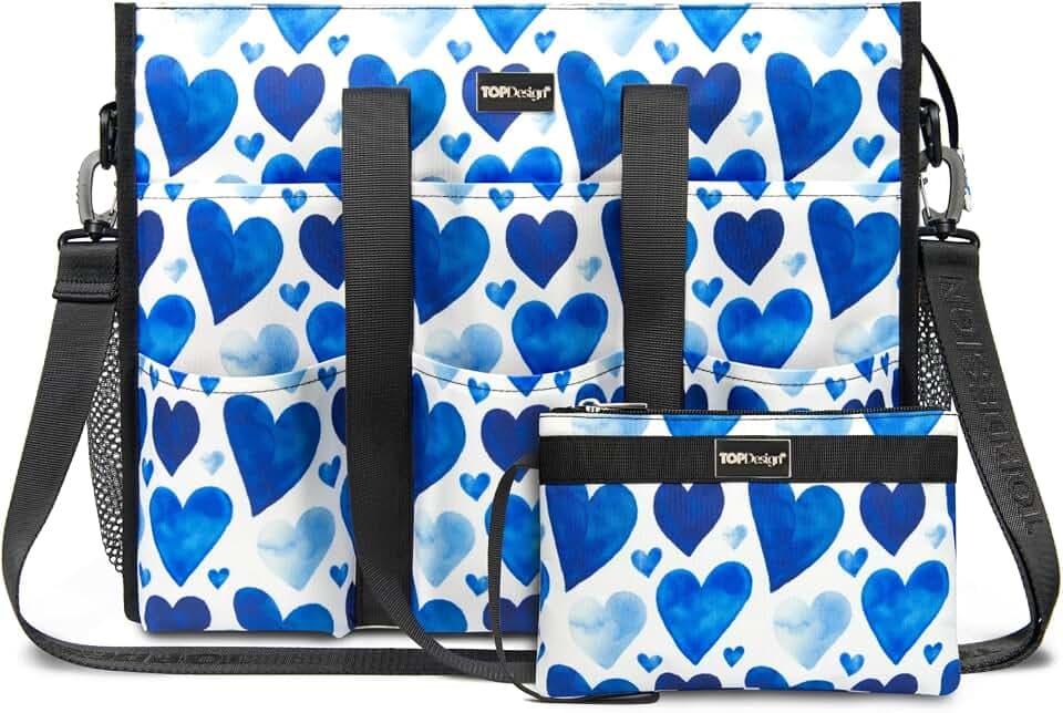 TOPDesign Utility Water Resistant Tote Bag with 22 Pockets, Zipper Closure