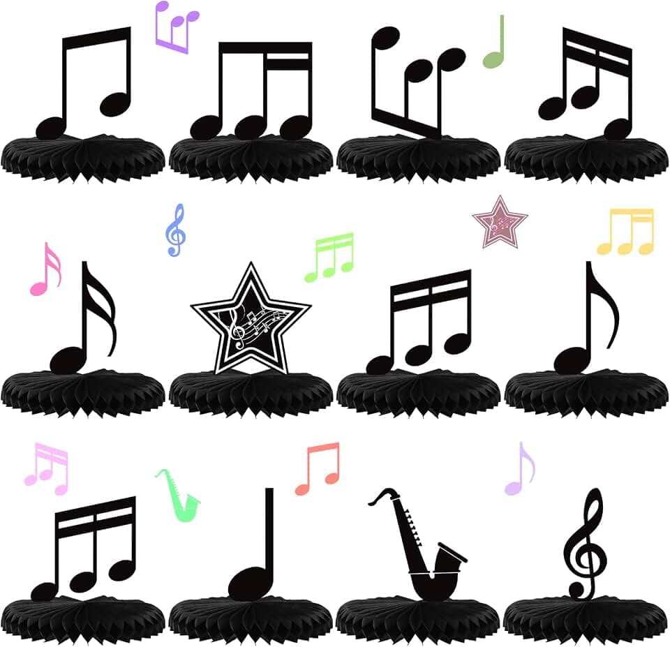 Maitys 12 Pcs Music Notes Honeycomb Centerpieces Music Party Decoration