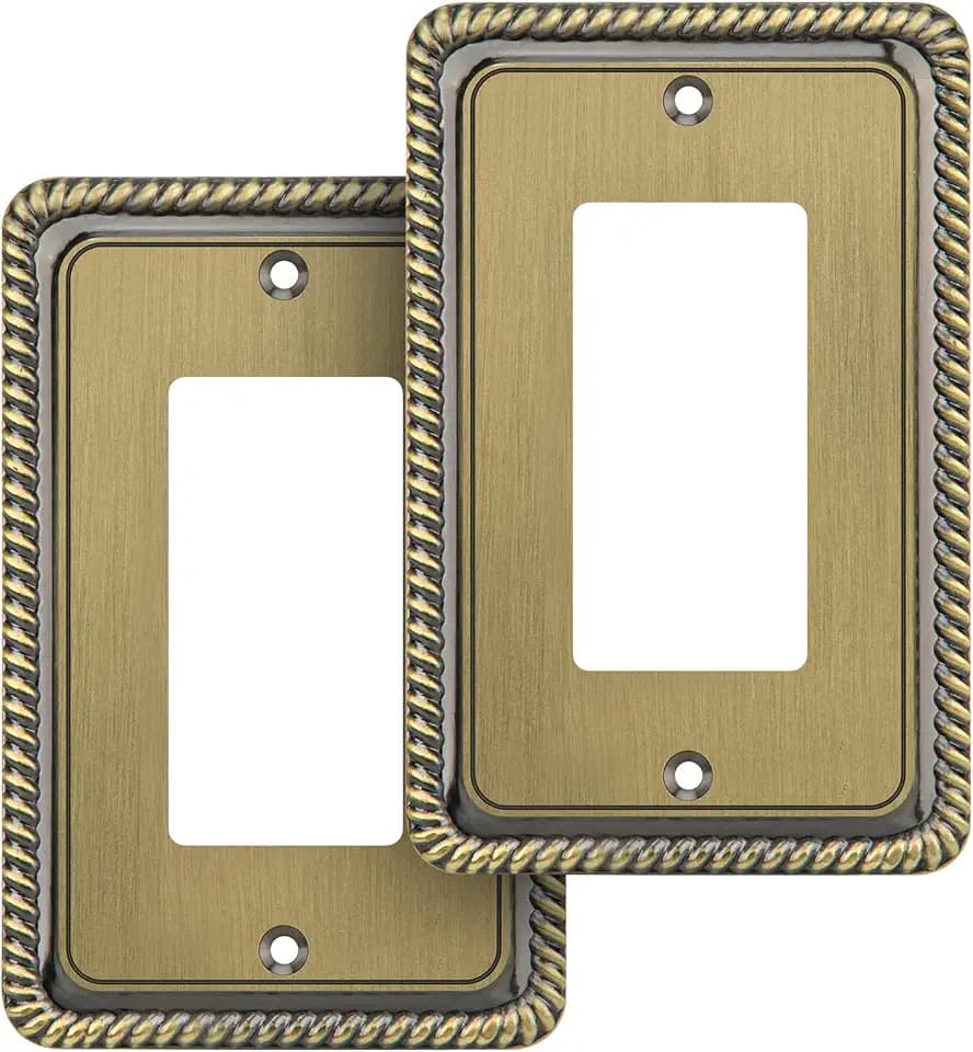 Henne Bery Rope Edge Decorative Wall Plate Switch Plate Outlet Cover (Single Decorator, 2 Pack, Antique Brass)