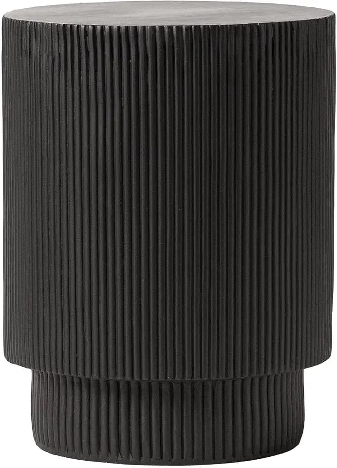 LeisureMod Modern Side Table Round Fiberstone Top Accent End Table for Home, Outdoor Patio, Living Room Sofa, Weather-Resistant, Eden Series in Black
