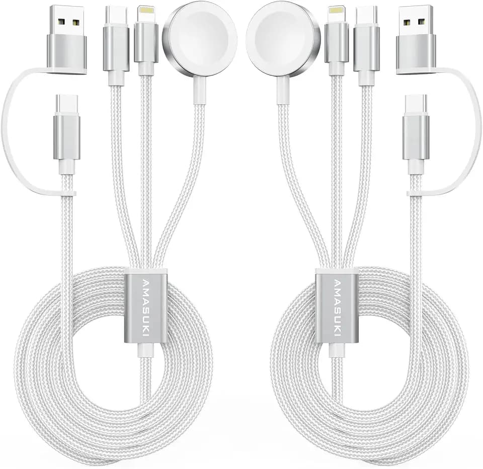 2Pack Travel Essentials for Apple Watch Charger,Cruise Vacation Camping Essentials,iPhone Charger,Multi Charging Cable,3 in 2 Charging Docks for iWatch Series 11-2/Ultra,iPhone 17-12,Car,White