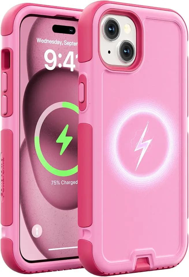Follaroma Magnetic for iPhone 15 Plus Case,Heavy Duty Phone Cases,Pink,6.7"