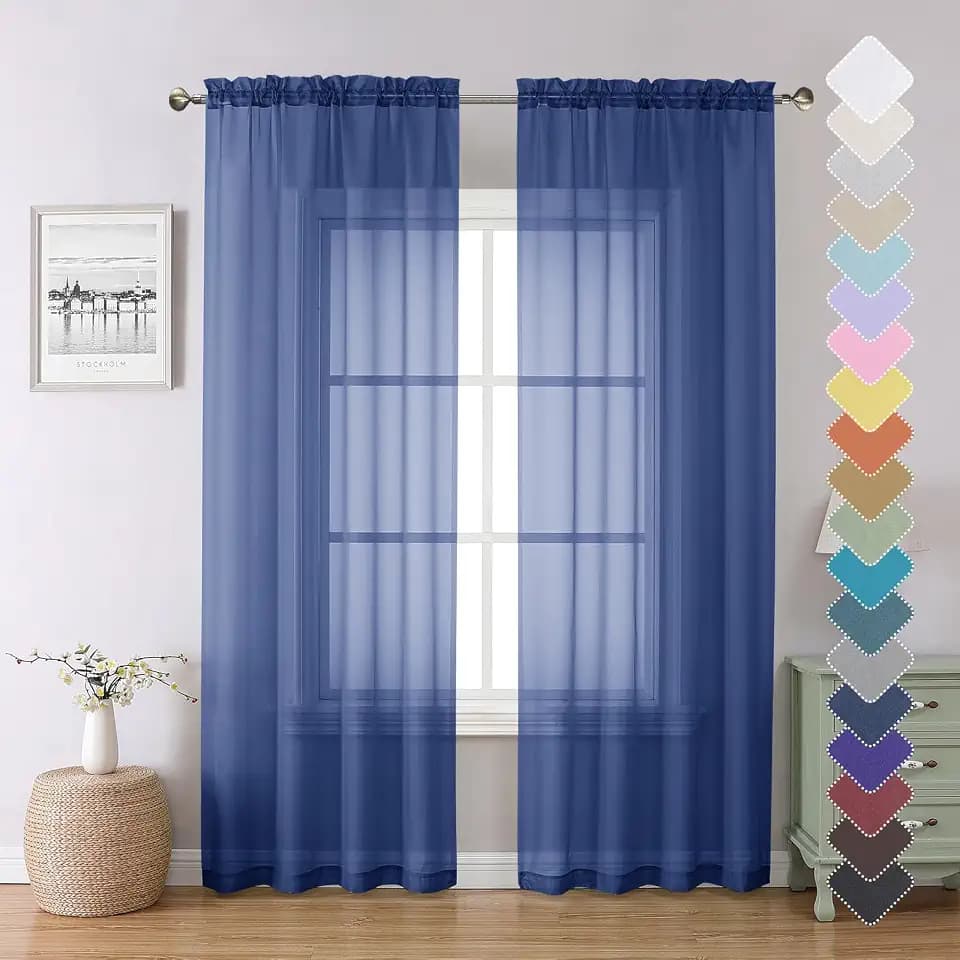 Lecloud Royal Blue Sheer Curtains 84 Inches Long 2 Panels Set, Elegant Rod Pocket Window Treatments for Living Room, Airy Lightweight Voile Transparent Curtains Home Decor, Each Panel 42 X 84 Inch